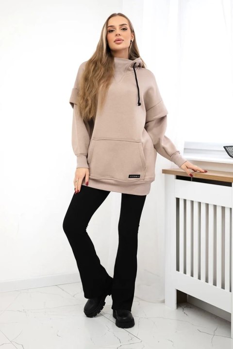 Bluza ocieplana z półgolfem ciemno beżowa