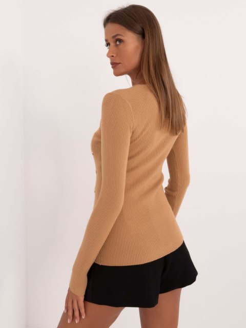 Camelowy Klasyczny Sweter z Guzikami