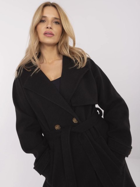 Czarny Dwurzędowy Płaszcz w Paski OCH BELLA