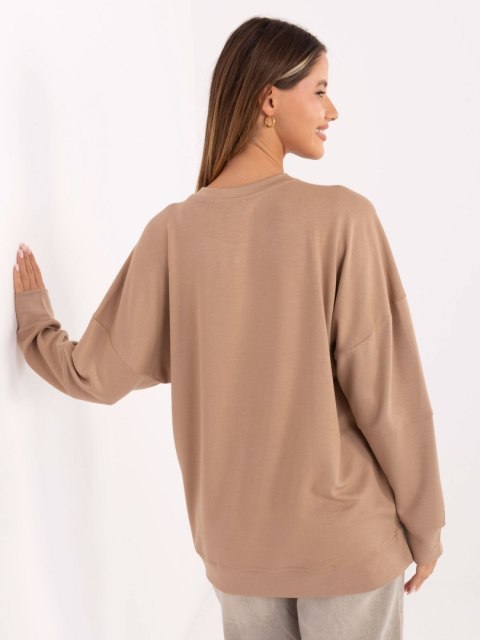 Ciemnobeżowa bluza damska oversize masełko – luźny fason typu basic