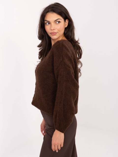 Brązowy Rozpinany Sweter Oversize z Domieszką Wełny