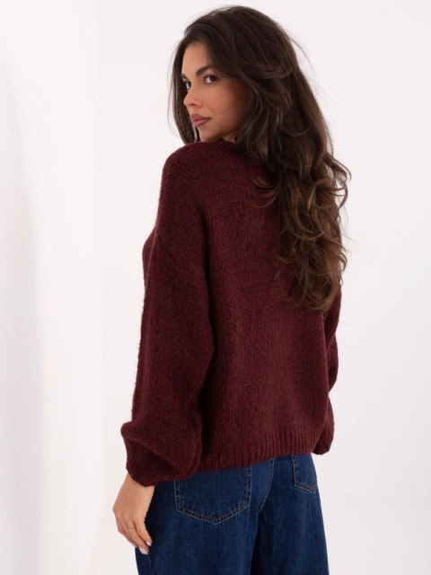 Bordowy Rozpinany Sweter Oversize z Domieszką Wełny