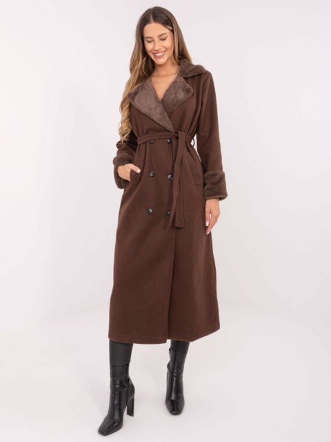 Ecru Dwurzędowy Płaszcz z Kołnierzem RUE PARIS IT-PL-4602.01P