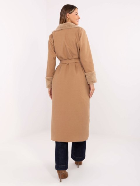 Ecru Dwurzędowy Płaszcz z Kołnierzem RUE PARIS IT-PL-4602.01P