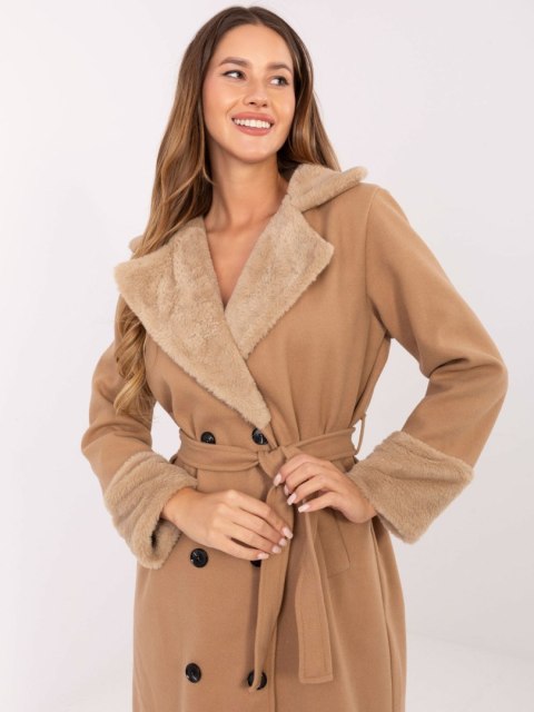 Ecru Dwurzędowy Płaszcz z Kołnierzem RUE PARIS IT-PL-4602.01P