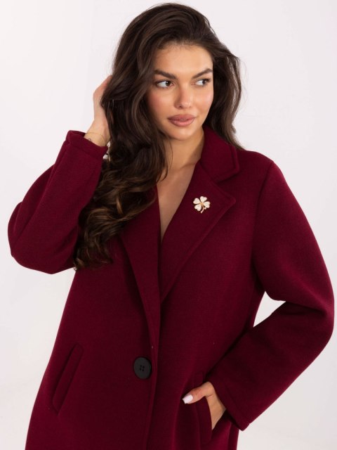 Bordowy Płaszcz Przejściowy z Piankowego Materiału