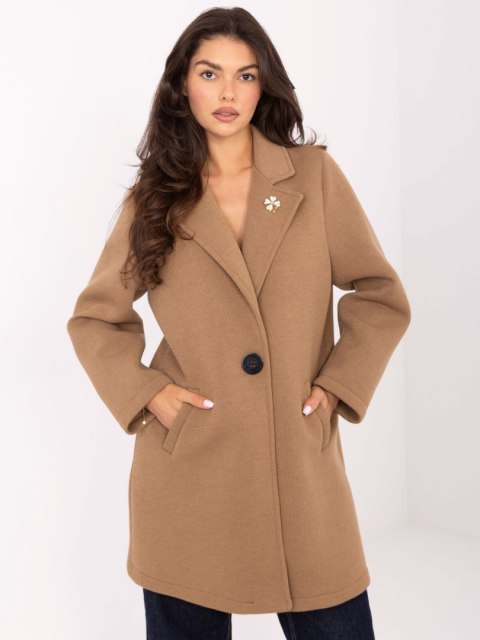 Camelowy Płaszcz Przejściowy z Piankowego Materiału