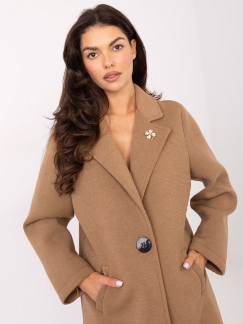 Camelowy Płaszcz Przejściowy z Piankowego Materiału