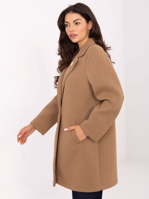 Camelowy Płaszcz Przejściowy z Piankowego Materiału