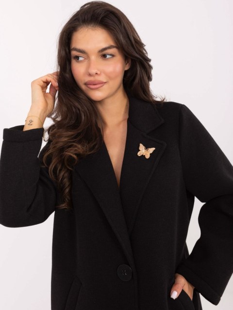 Czarny Płaszcz Przejściowy z Piankowego Materiału