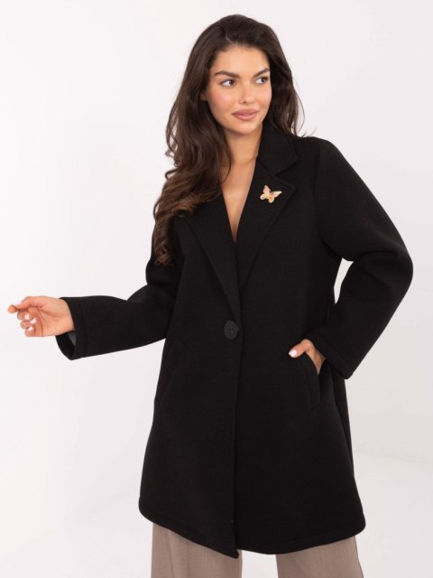 Czarny Płaszcz Przejściowy z Piankowego Materiału