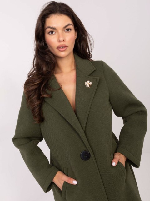 Khaki Płaszcz Przejściowy z Piankowego Materiału