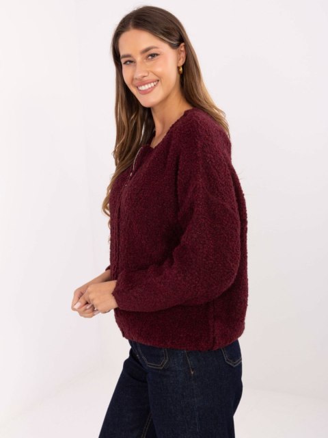 Rozpinany Sweter Boucle na Suwak  bordowy