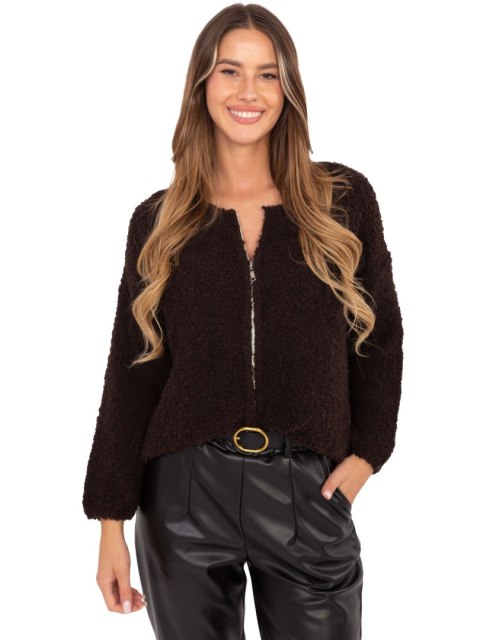 Rozpinany Sweter Boucle na Suwak  brązowy