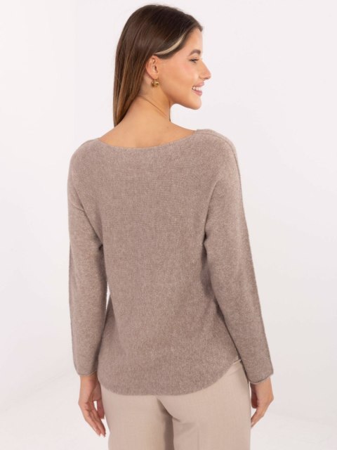 Ciemno beżowy Elegancki Sweter z Wiskozą RUE PARIS