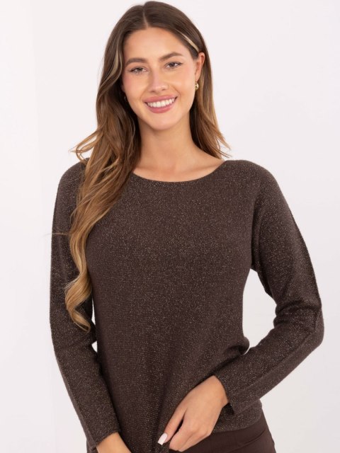 Ciemno brązowy Elegancki Sweter z Wiskozą RUE PARIS