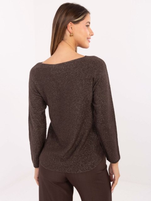 Ciemno brązowy Elegancki Sweter z Wiskozą RUE PARIS