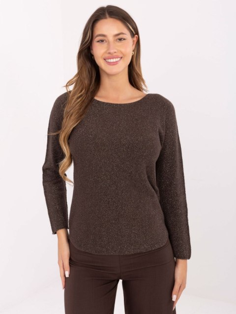 Ciemno brązowy Elegancki Sweter z Wiskozą RUE PARIS