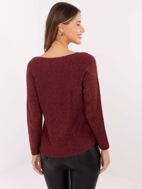 Bordowy Elegancki Sweter z Wiskozą RUE PARIS