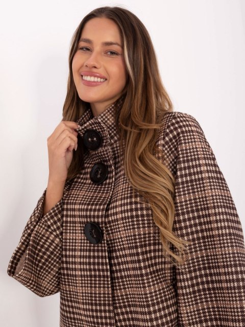 Jasnobeżowo-Czarny Płaszcz z Dużymi Guzikami IT-PL-31820.25