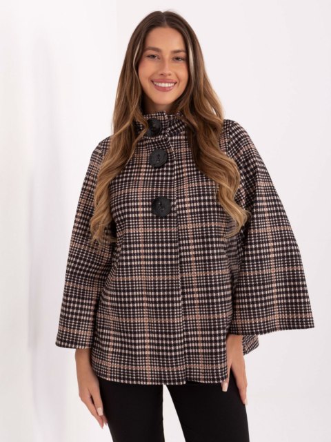 Jasnobeżowo-Czarny Płaszcz z Dużymi Guzikami IT-PL-31820.25