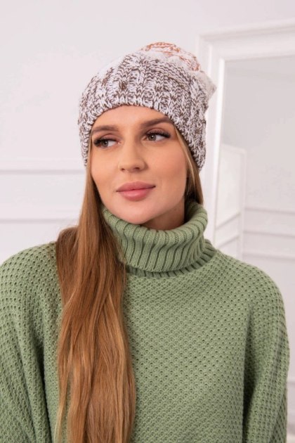 Czapka z polarem Dolores K303 brązowy+biały+rudy