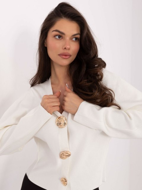 Ecru Elegancki Sweter z Rayonem i Bufiastymi Rękawami