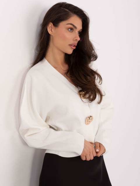 Ecru Elegancki Sweter z Rayonem i Bufiastymi Rękawami