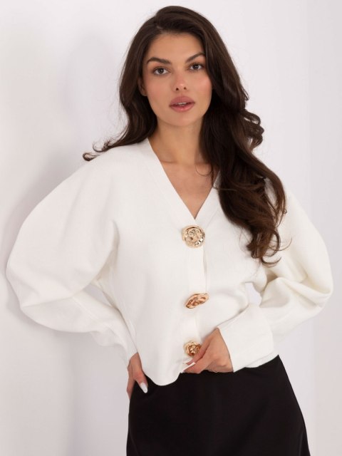 Ecru Elegancki Sweter z Rayonem i Bufiastymi Rękawami