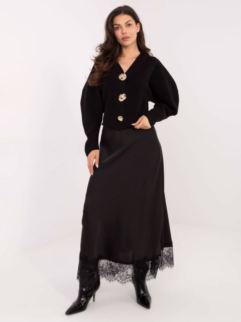 Czarny Elegancki Sweter z Rayonem i Bufiastymi Rękawami