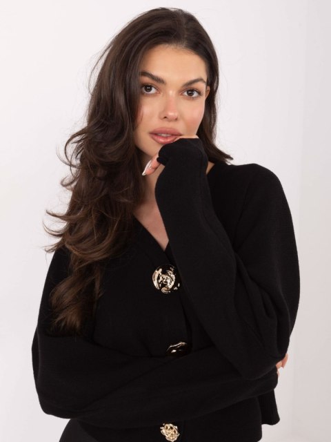 Czarny Elegancki Sweter z Rayonem i Bufiastymi Rękawami