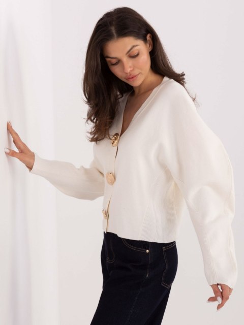 Ecru Elegancki Sweter z Rayonem i Bufiastymi Rękawami