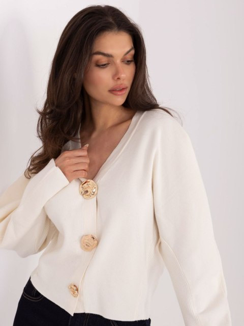 Ecru Elegancki Sweter z Rayonem i Bufiastymi Rękawami