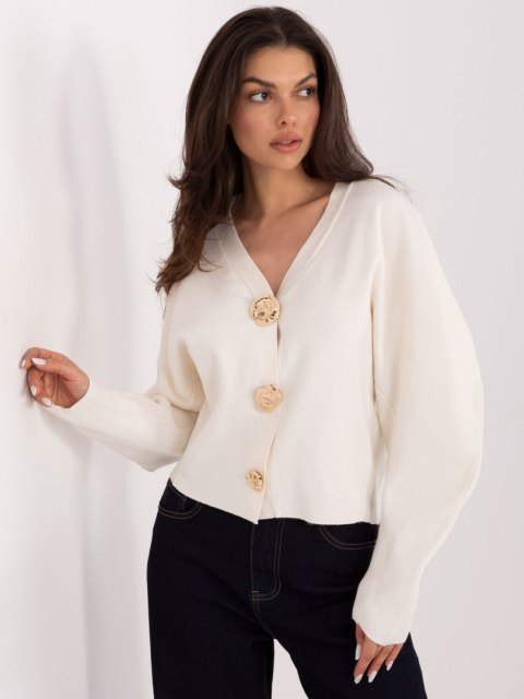 Ecru Elegancki Sweter z Rayonem i Bufiastymi Rękawami