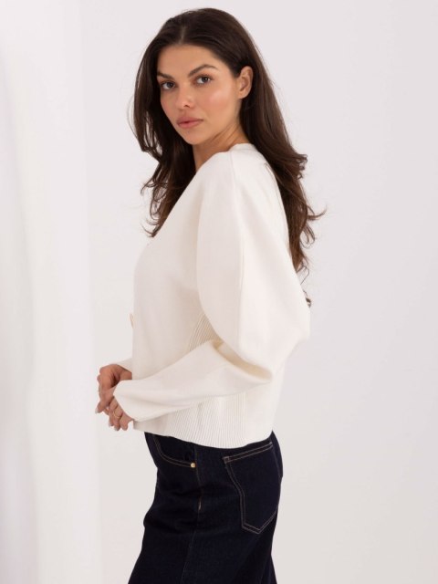 Ecru Elegancki Sweter z Rayonem i Bufiastymi Rękawami
