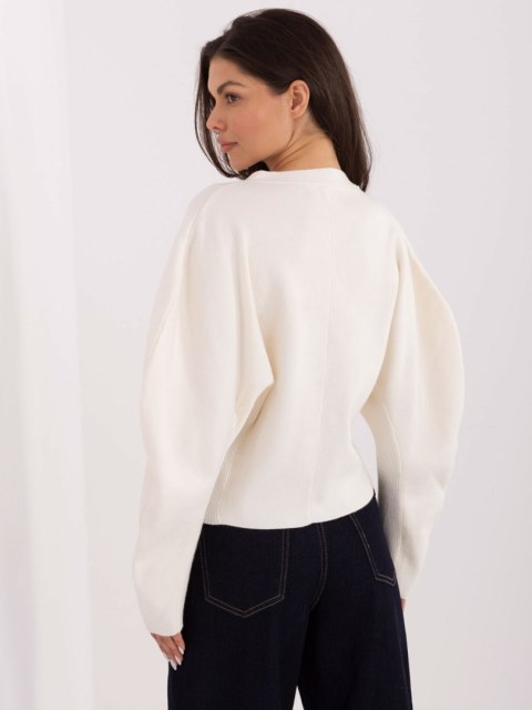 Ecru Elegancki Sweter z Rayonem i Bufiastymi Rękawami