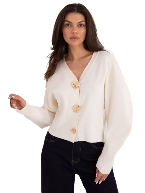 Ecru Elegancki Sweter z Rayonem i Bufiastymi Rękawami