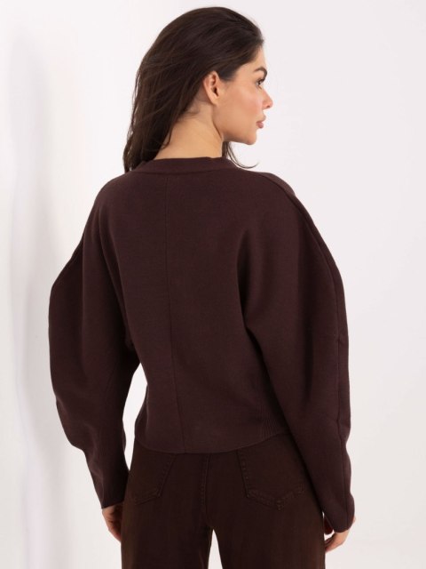 Brązowy Elegancki Sweter z Rayonem i Bufiastymi Rękawami