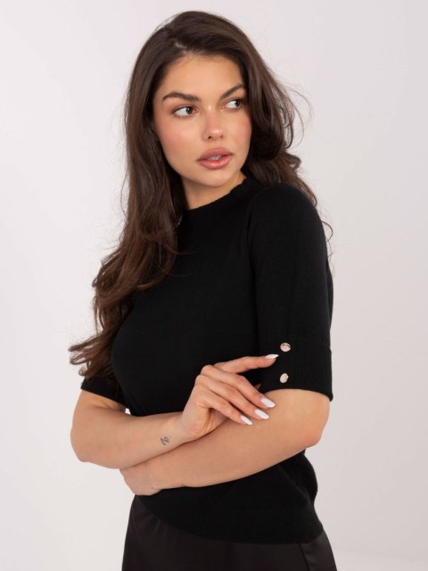 Czarny Damski Sweter z Krótkim Rękawem