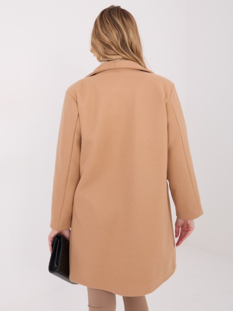 Camelowy Elegancki Płaszcz Przejściowy z Kieszeniami IT-PL-20238.23