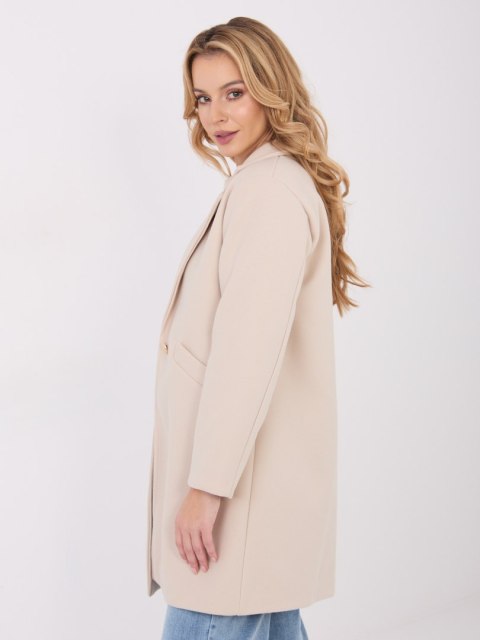 Camelowy Elegancki Płaszcz Przejściowy z Kieszeniami IT-PL-20238.23