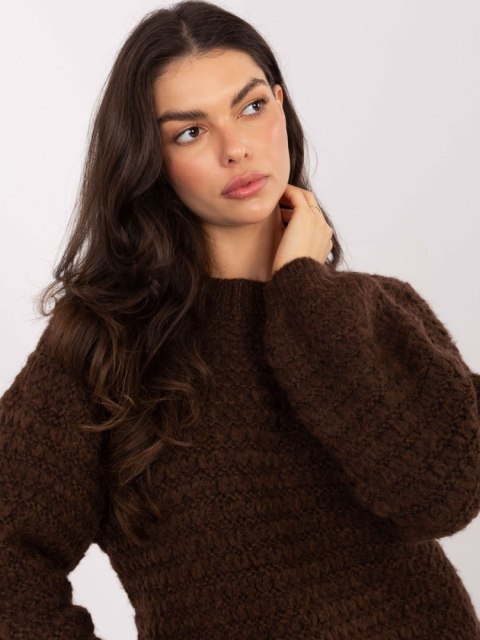 Brązowy Damski Sweter o Waflowym Splocie