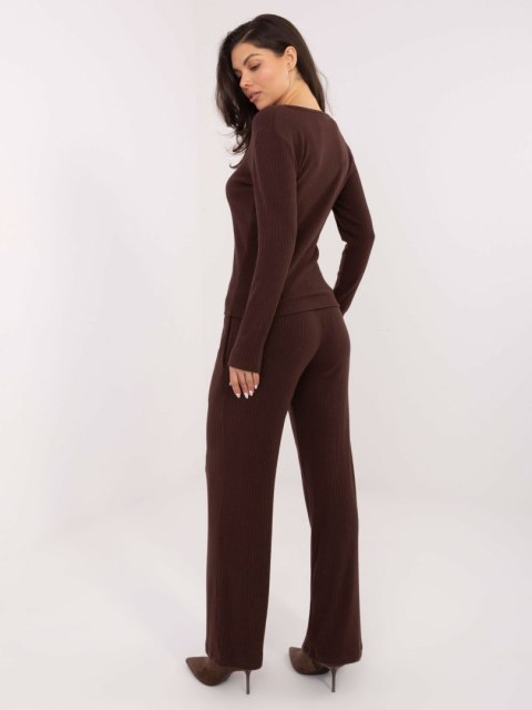 Ciemno Brązowy Damski Sweter Basic w Prążek