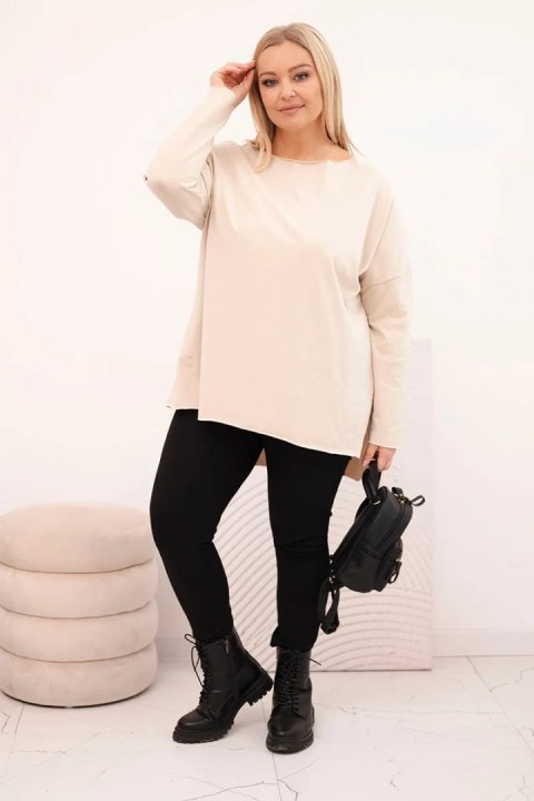 Bluzka damska Plus Size asymetryczna z długim rękawem beżowa
