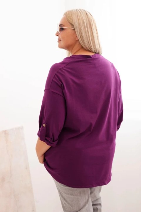 Bluzka damska Plus Size z bawełną o luźnym kroju z dekoltem wodnym ciemno fioletowa