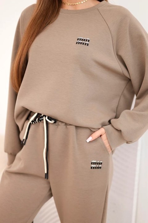 Komplet damski masełkowy z wiskozy z bluzą i spodniami fango