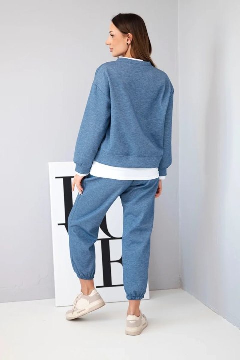 Komplet damski z masełkowy z luźną bluzą i spodniami dresowymi jeansowy melanż