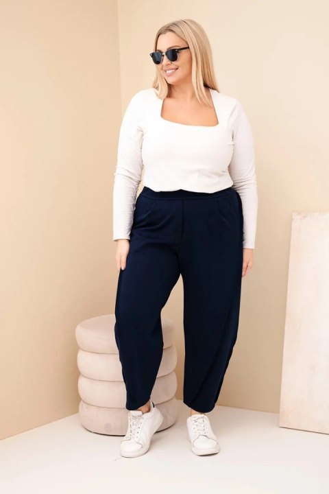 Spodnie damskie bawełniane Plus Size o luźnym kroju z wysokim stanem granatowe