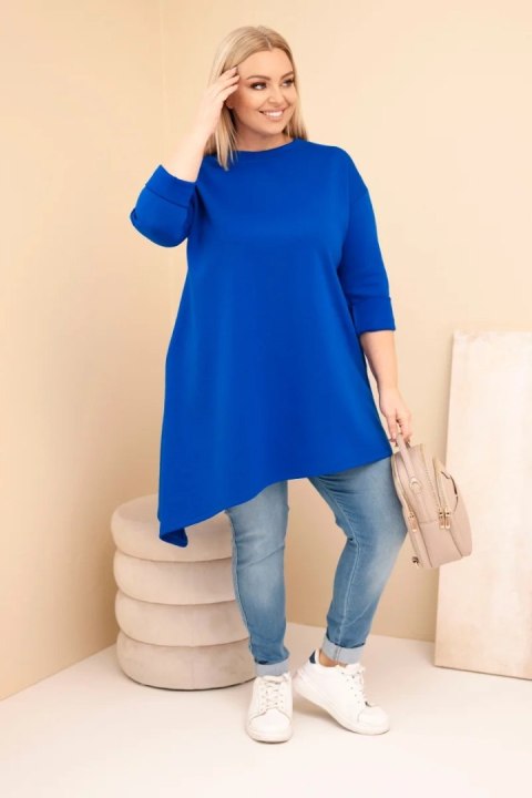 Sukienka damska Plus Size z wiskozy z luźnym fasonem i długim rękawem chabrowa