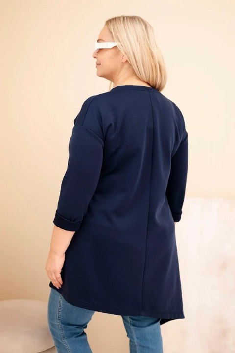 Sukienka damska Plus Size z wiskozy z luźnym fasonem i długim rękawem granatowa